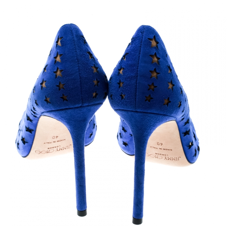 Pre Owned Jimmy Choo Cobalt Blue Romy Perforated Stars Pointed Toe Pumps Size 40