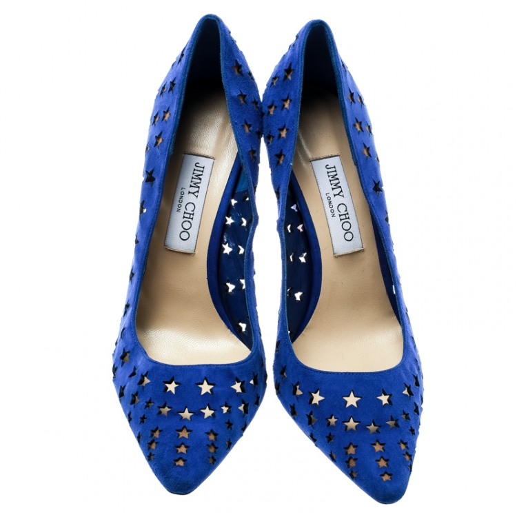 Pre Owned Jimmy Choo Cobalt Blue Romy Perforated Stars Pointed Toe Pumps Size 40
