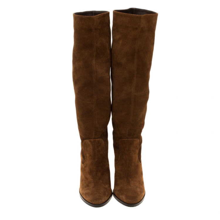 Pre Owned Jimmy Choo Brown Suede Honor Knee Length Boots Size 39