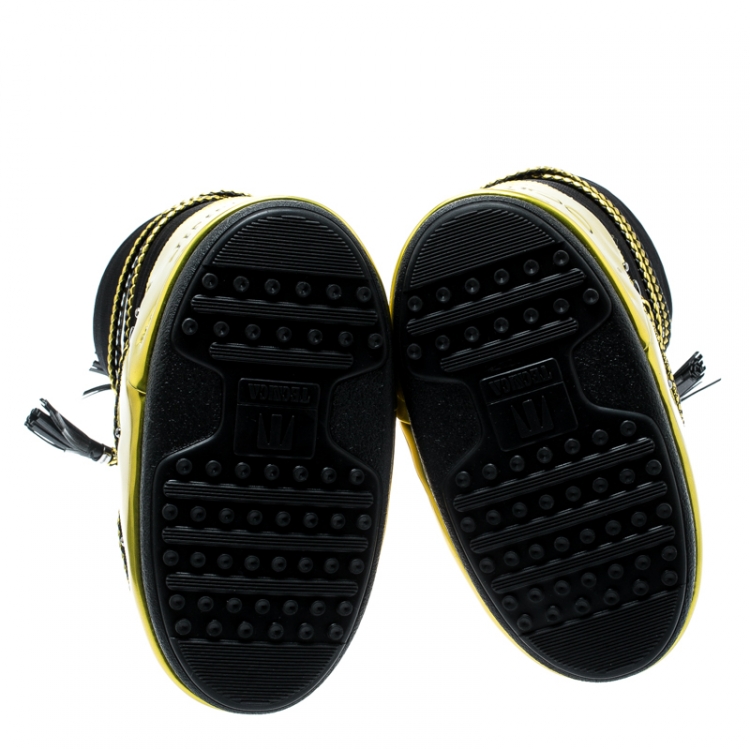 Pre Owned Jimmy Choo Black Fabric And Acid Yellow Mirror Leather MB Classic Snow Boots Size 38