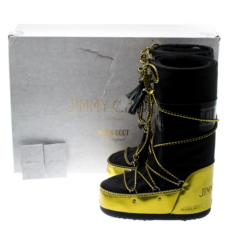 Pre Owned Jimmy Choo Black Fabric And Acid Yellow Mirror Leather MB Classic Snow Boots Size 38