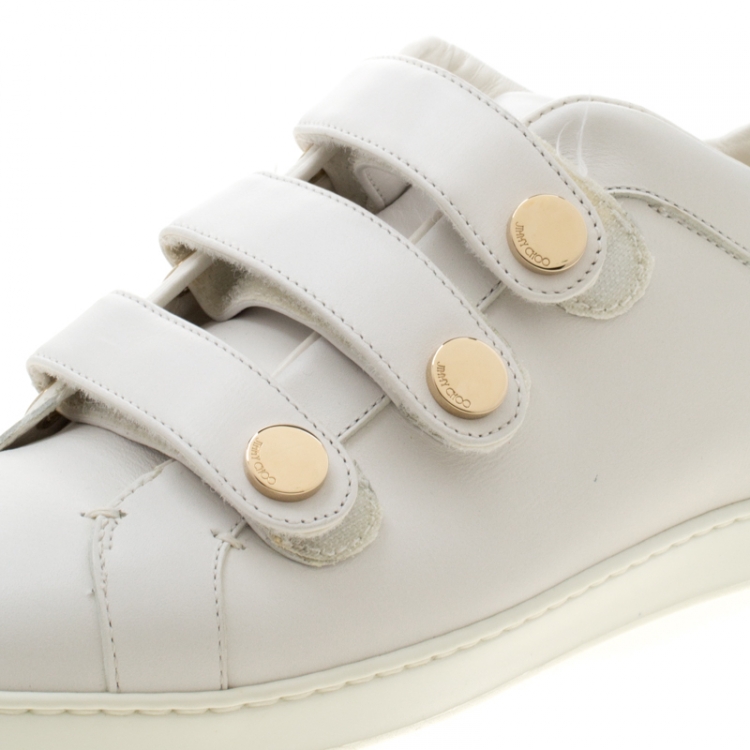 Pre Owned Jimmy Choo White Leather Trainers Low Top Sneakers 38