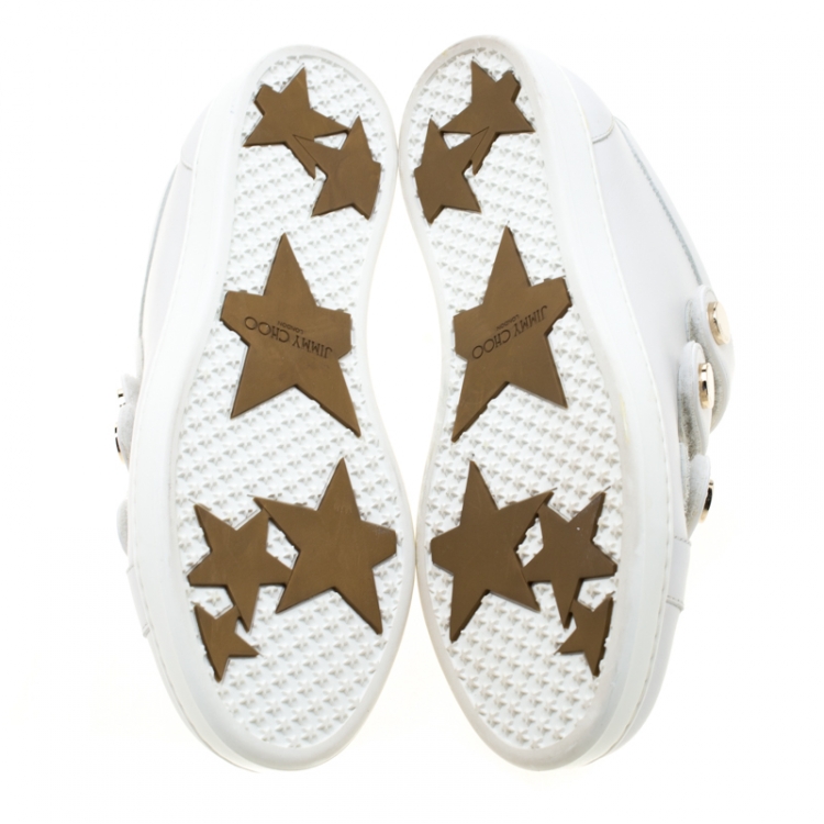 Pre Owned Jimmy Choo White Leather Trainers Low Top Sneakers 38