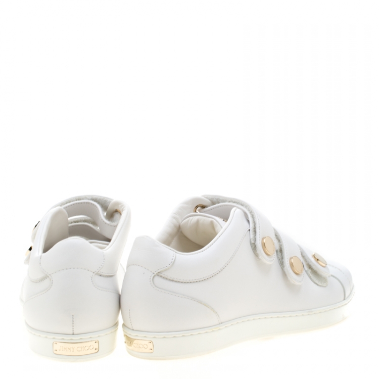 Pre Owned Jimmy Choo White Leather Trainers Low Top Sneakers 38