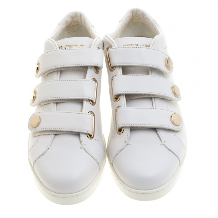 Pre Owned Jimmy Choo White Leather Trainers Low Top Sneakers 38