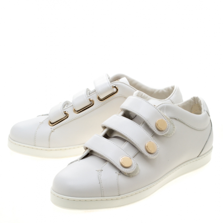 Pre Owned Jimmy Choo White Leather Trainers Low Top Sneakers 38