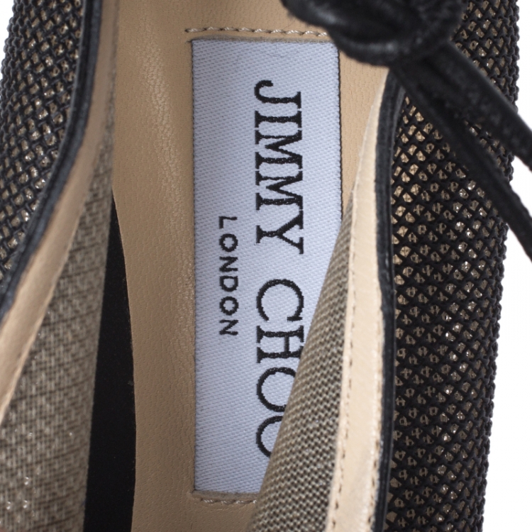 Pre Owned Jimmy Choo Black Mesh And Leather Trim Sayra Peep Toe Ankle Wrap Booties Size 40.5
