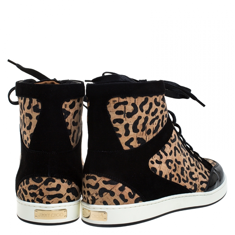 Pre Owned Jimmy Choo Black/Brown Suede Leather And Cork Tokyo High Top Sneakers Size 39.5