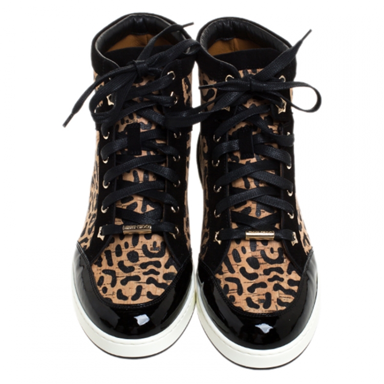 Pre Owned Jimmy Choo Black/Brown Suede Leather And Cork Tokyo High Top Sneakers Size 39.5
