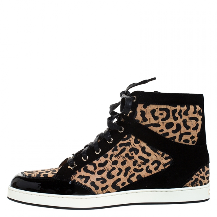 Pre Owned Jimmy Choo Black/Brown Suede Leather And Cork Tokyo High Top Sneakers Size 39.5