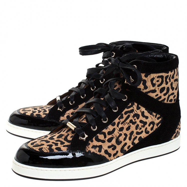 Pre Owned Jimmy Choo Black/Brown Suede Leather And Cork Tokyo High Top Sneakers Size 39.5