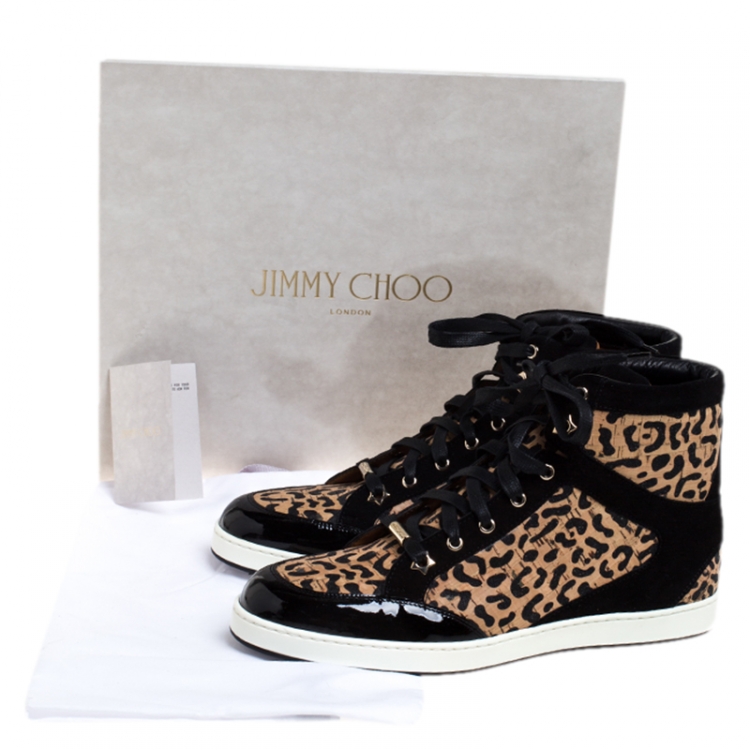 Pre Owned Jimmy Choo Black/Brown Suede Leather And Cork Tokyo High Top Sneakers Size 39.5