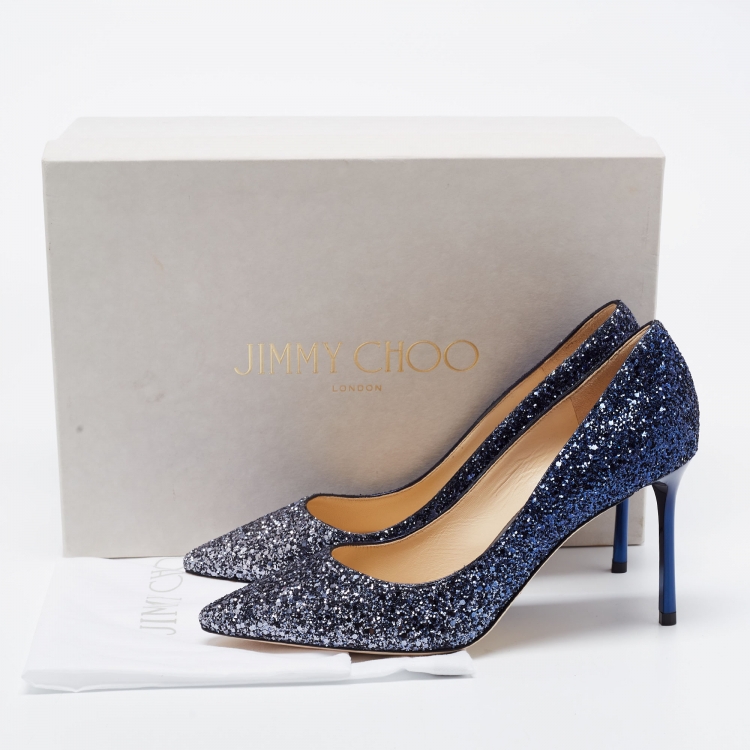 Pre Owned Jimmy Choo Blue Ombre Coarse Glitter Romy Pumps Size 37.5