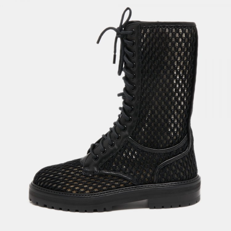 Pre Owned Jimmy Choo Black Leather and Mesh  Cora Calf Length Boots Size 39