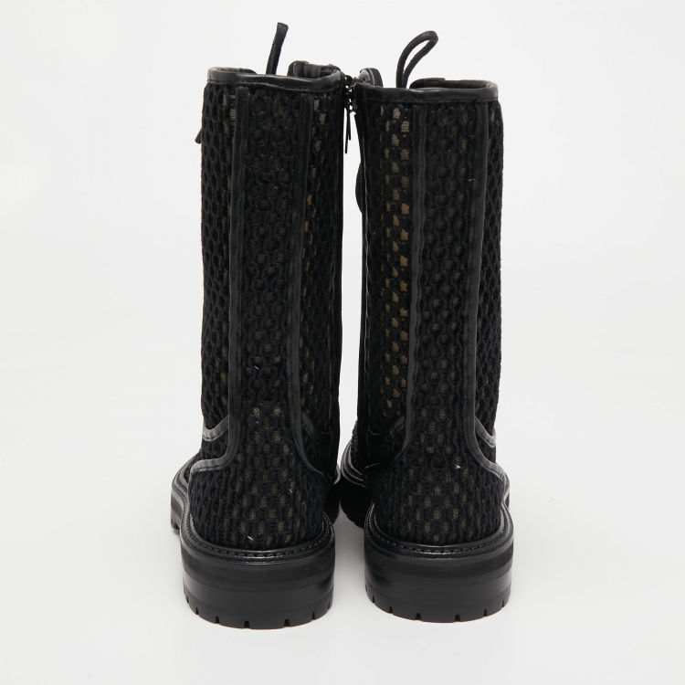 Pre Owned Jimmy Choo Black Leather and Mesh  Cora Calf Length Boots Size 39