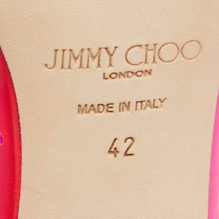 Pre Owned Jimmy Choo Pink PVC and Satin Bing Crystal Embellished Pointed Toe Sandals Size 42