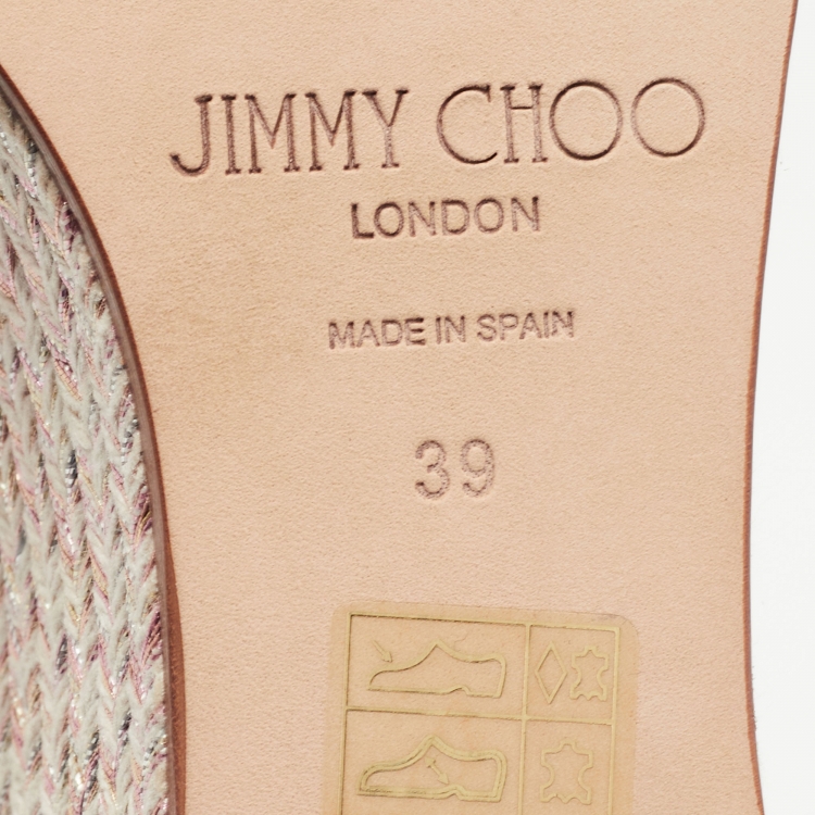 Pre Owned Jimmy Choo Old Rose Woven Canvas and Leather Delena Sandals Size 39