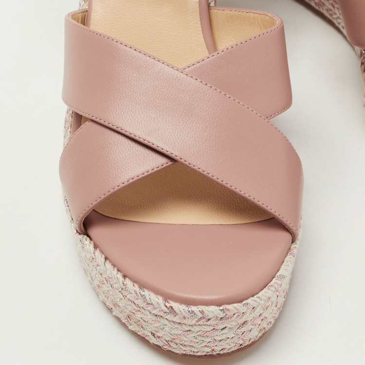Pre Owned Jimmy Choo Old Rose Woven Canvas and Leather Delena Sandals Size 39