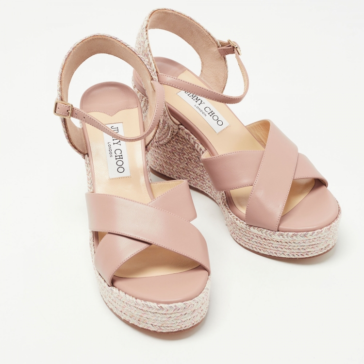 Pre Owned Jimmy Choo Old Rose Woven Canvas and Leather Delena Sandals Size 39