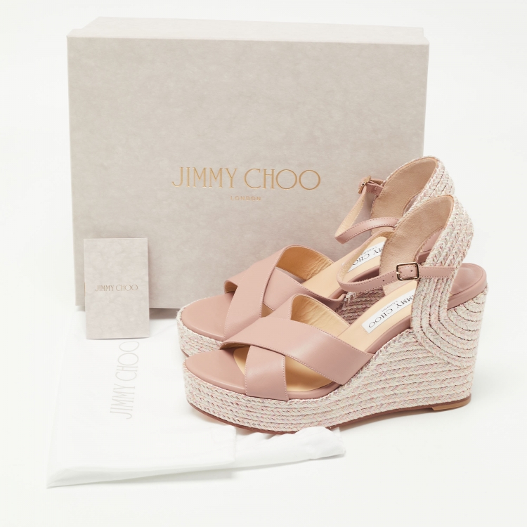 Pre Owned Jimmy Choo Old Rose Woven Canvas and Leather Delena Sandals Size 39