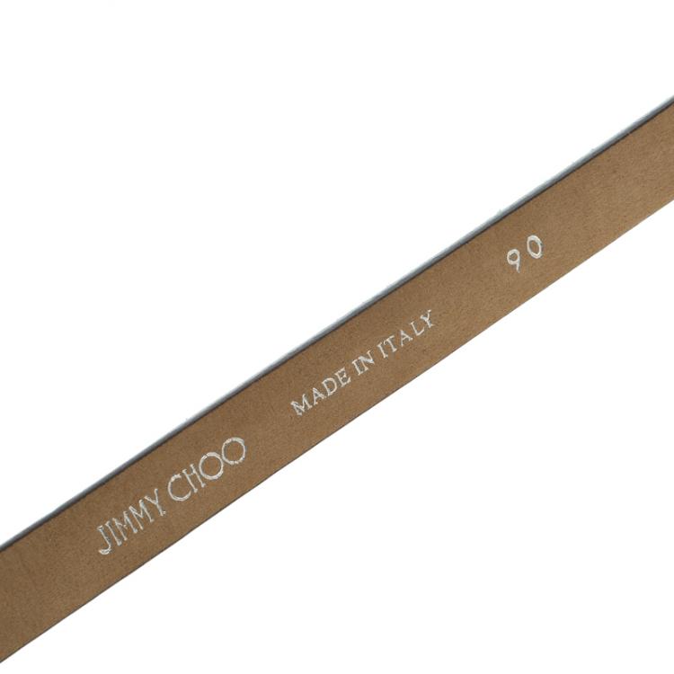 Pre Owned Jimmy Choo Blue Suede Crystal Embellished Blossom Skinny Belt 90 CM
