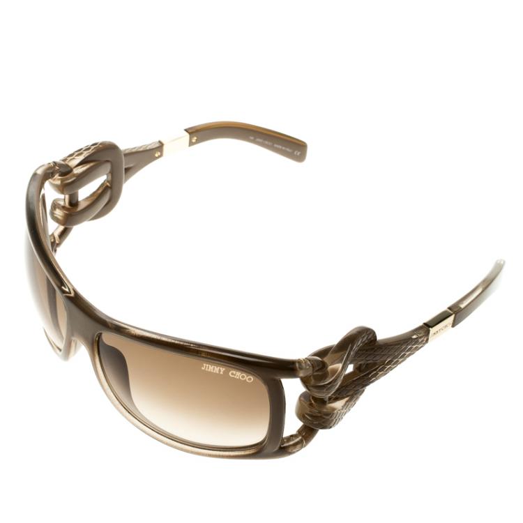 Pre Owned Jimmy Choo Brown JJ Snake Embossed Rectangle Sunglasses