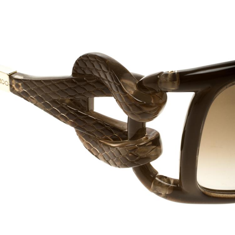Pre Owned Jimmy Choo Brown JJ Snake Embossed Rectangle Sunglasses