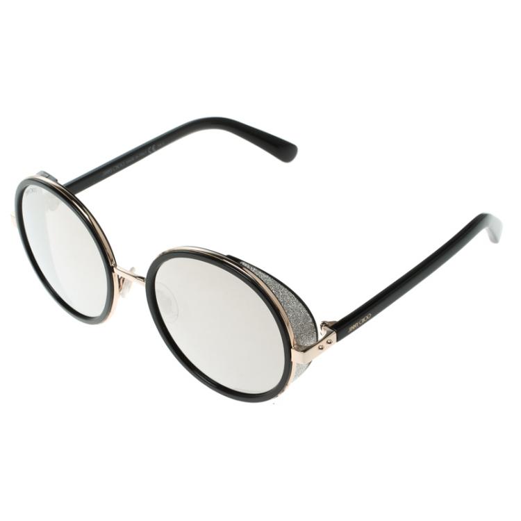 Pre Owned Jimmy Choo Black/Gold Mirror J7QM3 Andie Round Sunglasses 