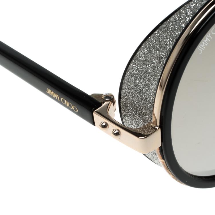 Pre Owned Jimmy Choo Black/Gold Mirror J7QM3 Andie Round Sunglasses 