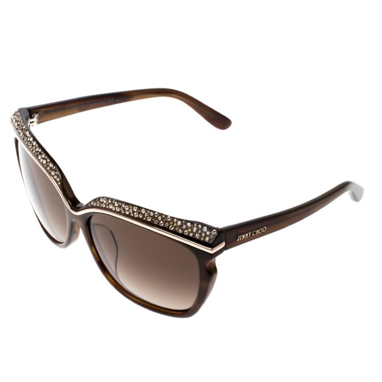 Pre Owned Jimmy Choo Brown/ Brown Gradient Embellished Sophia Cat Eye Sunglasses 