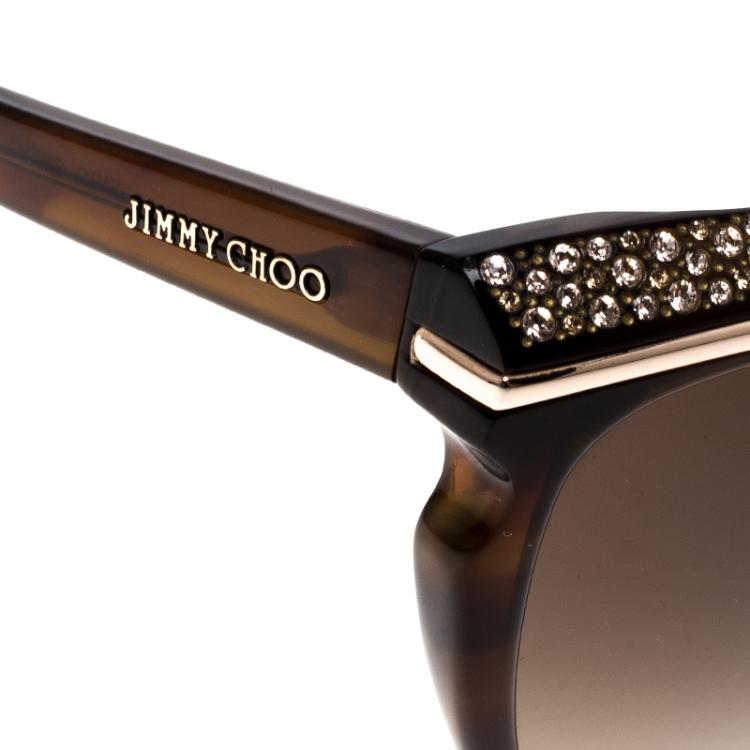 Pre Owned Jimmy Choo Brown/ Brown Gradient Embellished Sophia Cat Eye Sunglasses 