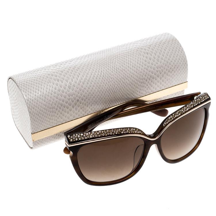 Pre Owned Jimmy Choo Brown/ Brown Gradient Embellished Sophia Cat Eye Sunglasses 