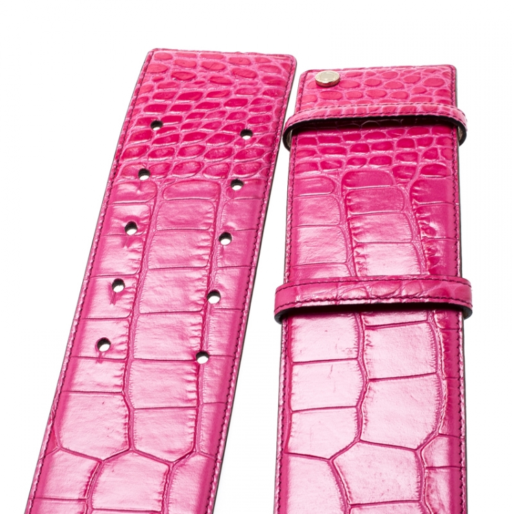 Pre Owned Jimmy Choo Pink Croc Embossed Leather Waist Belt 85CM