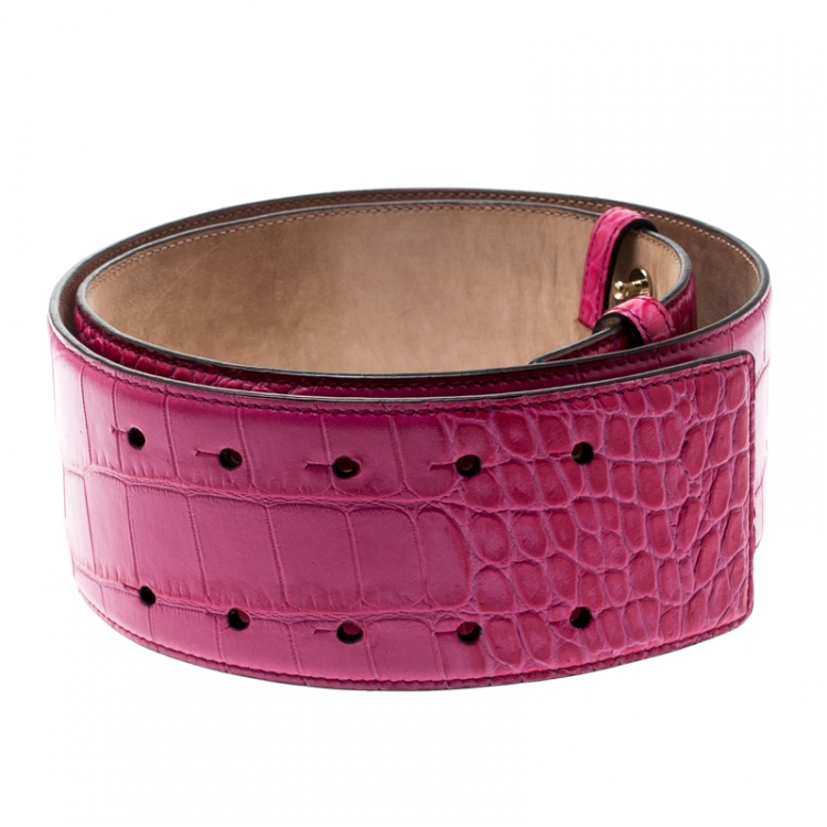 Pre Owned Jimmy Choo Pink Croc Embossed Leather Waist Belt 85CM