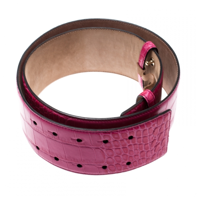 Pre Owned Jimmy Choo Pink Croc Embossed Leather Waist Belt 85CM