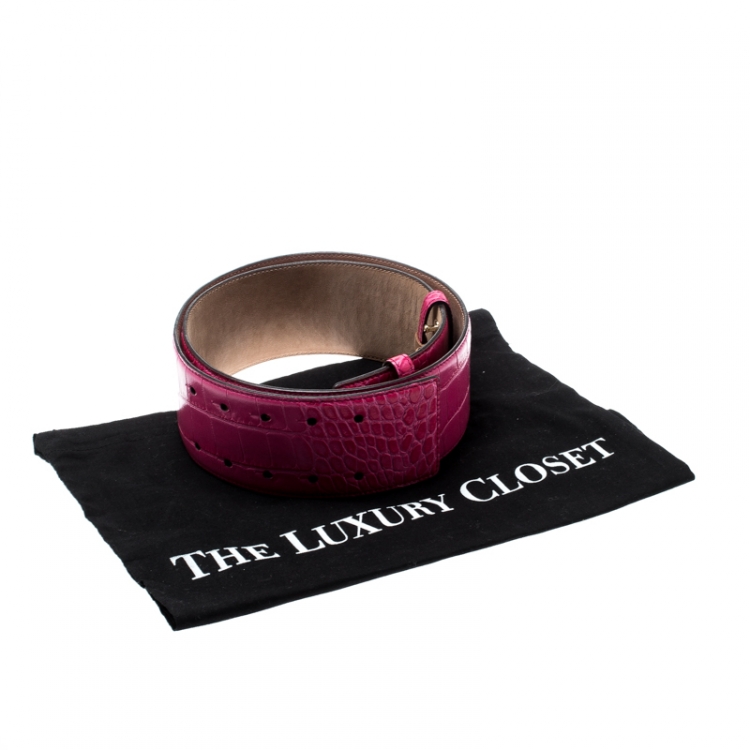 Pre Owned Jimmy Choo Pink Croc Embossed Leather Waist Belt 85CM