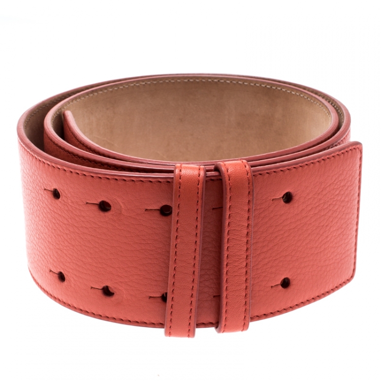 Pre Owned Jimmy Choo Coral Leather Waist Belt 85CM