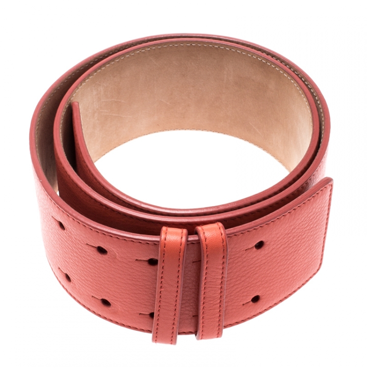 Pre Owned Jimmy Choo Coral Leather Waist Belt 85CM