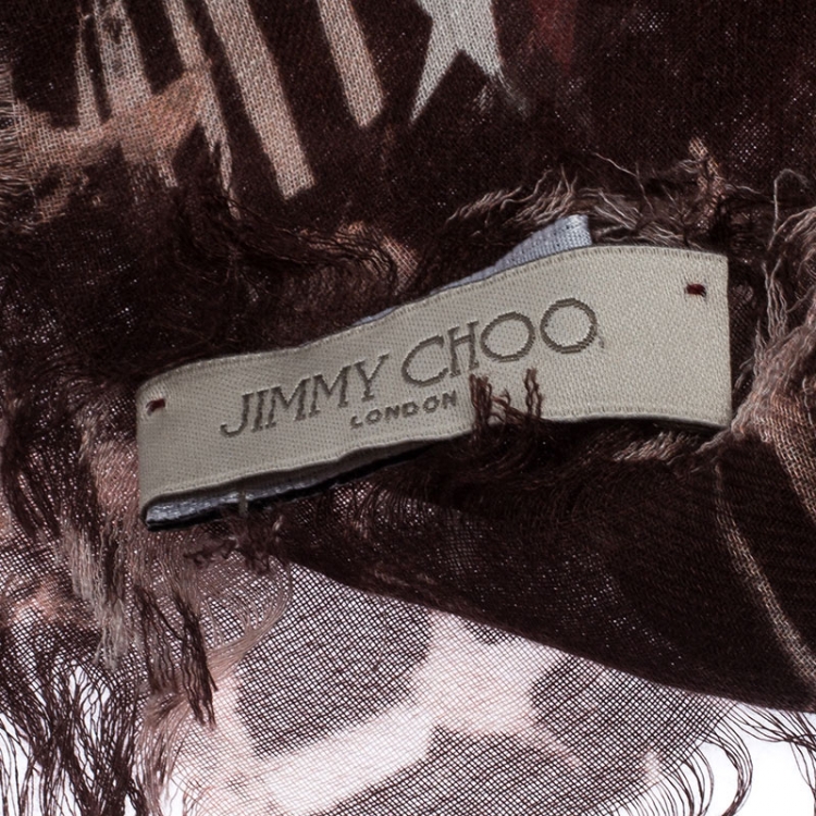 Pre Owned Jimmy Choo Burgundy Leopard Print Fringed Scarf