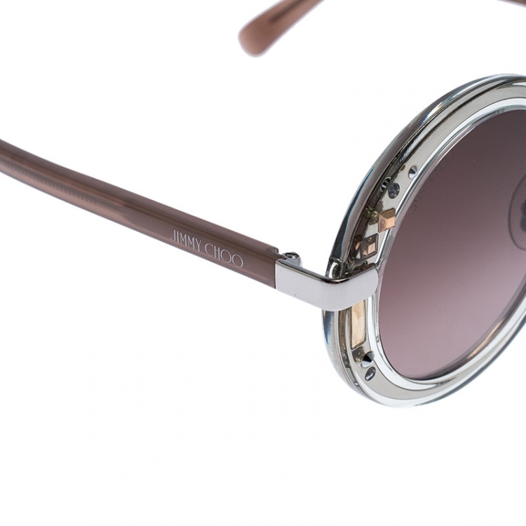 Pre Owned Jimmy Choo Palladium/ Brown Gradient Crystal Embellished GEMS Round Sunglasses