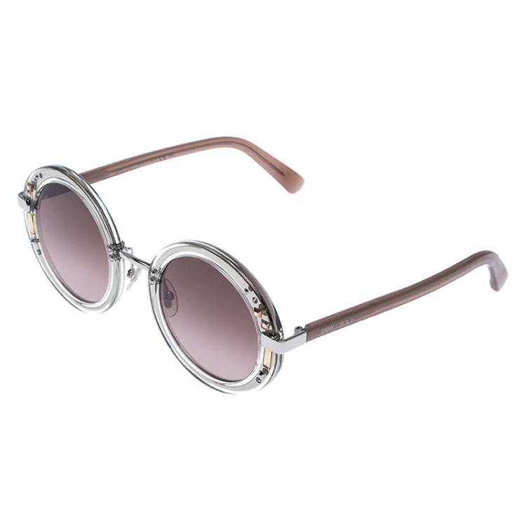 Pre Owned Jimmy Choo Palladium/ Brown Gradient Crystal Embellished GEMS Round Sunglasses