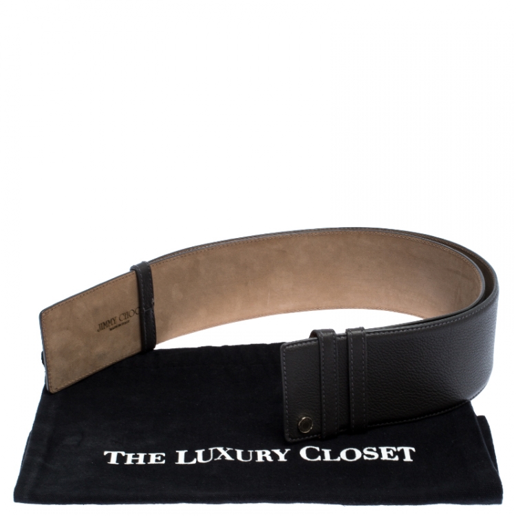 Pre Owned Jimmy Choo Dark Grey Leather BLY Waist Belt 103CM