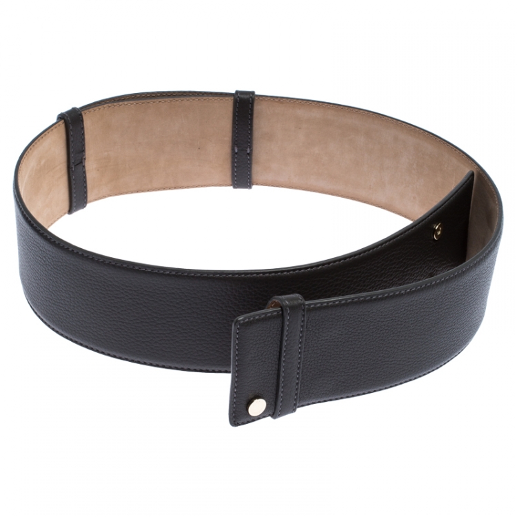 Pre Owned Jimmy Choo Dark Grey Leather BLY Waist Belt 103CM