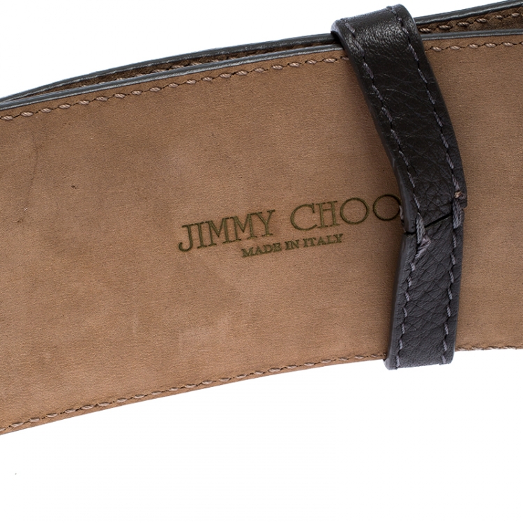 Pre Owned Jimmy Choo Dark Grey Leather BLY Waist Belt 103CM