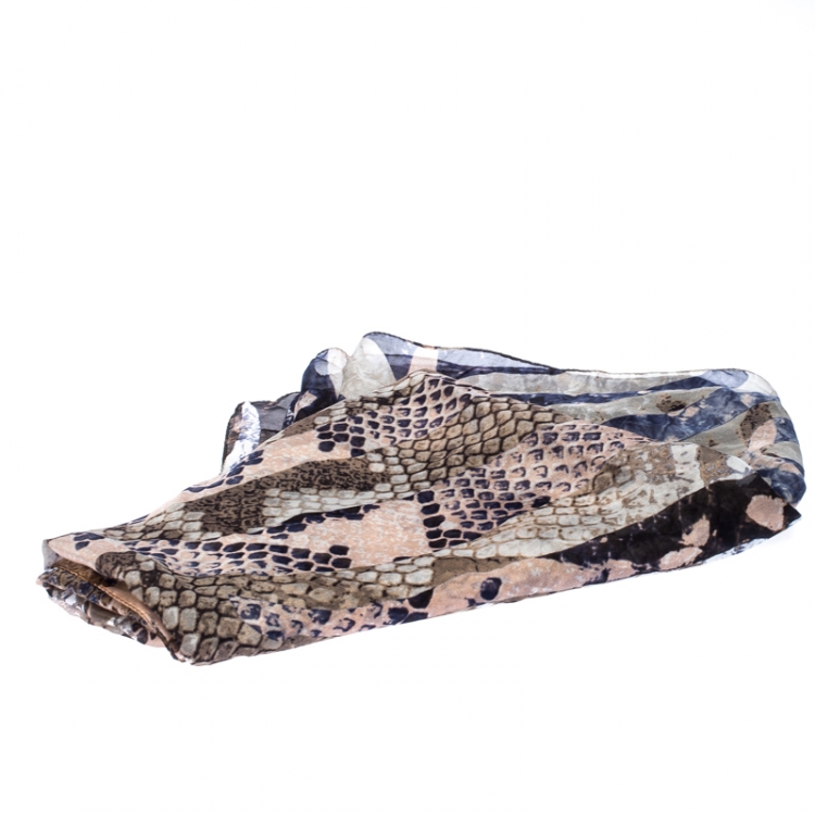Pre Owned Jimmy Choo Muticolor Snakeskin Printed Silk Scarf