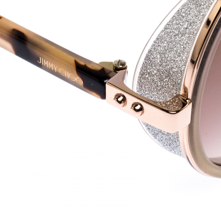 مملوكة مسبقًا Jimmy Choo Giittered Copper Gold/Pink Gradient Gold Mirrored ANDIE/S Round Sunglasses