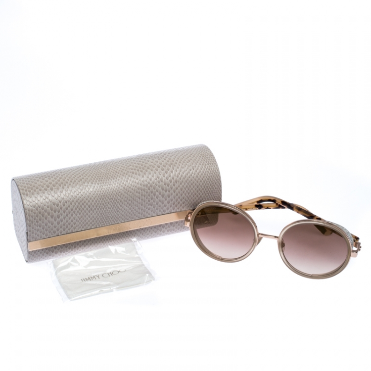 مملوكة مسبقًا Jimmy Choo Giittered Copper Gold/Pink Gradient Gold Mirrored ANDIE/S Round Sunglasses