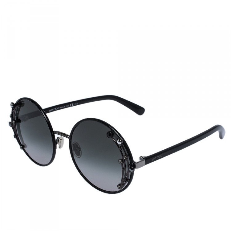 Pre Owned Jimmy Choo Black Crystal Embellished/ Green Gradient GEMA/S Round Sunglasses
