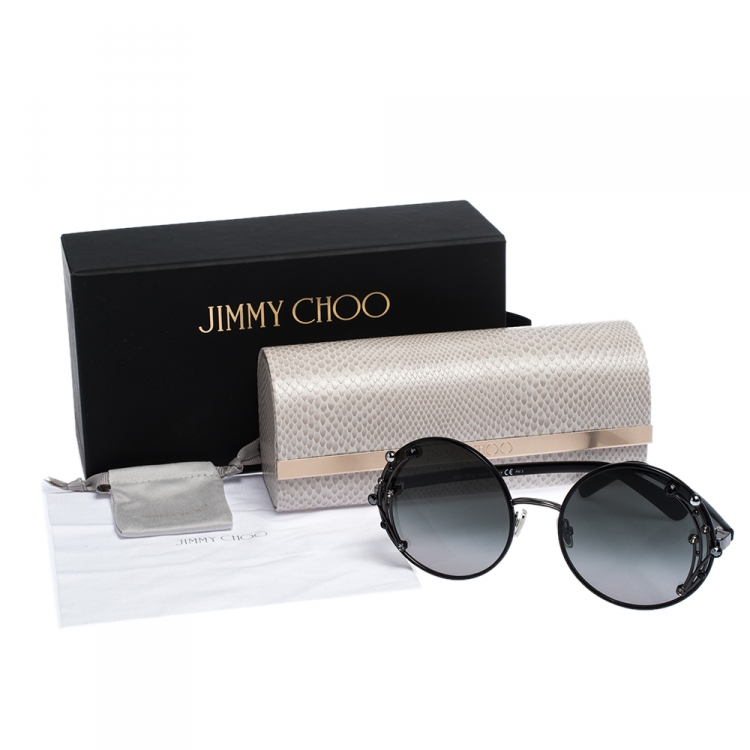 Pre Owned Jimmy Choo Black Crystal Embellished/ Green Gradient GEMA/S Round Sunglasses