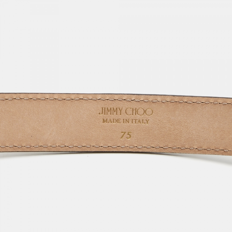Pre Owned Jimmy Choo Gold Glitter Leather JC Logo Slim Belt 75CM
